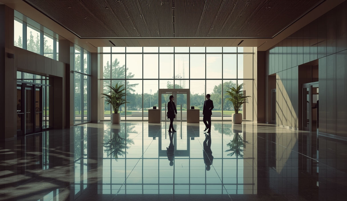Gambar buatan AI, bukan foto asli: modern bank building lobby, ilustrasi untuk berita: Adopsi AI Perbankan Indonesia Kalah dari ASEAN dan Tertinggal dalam Tata Kelola.