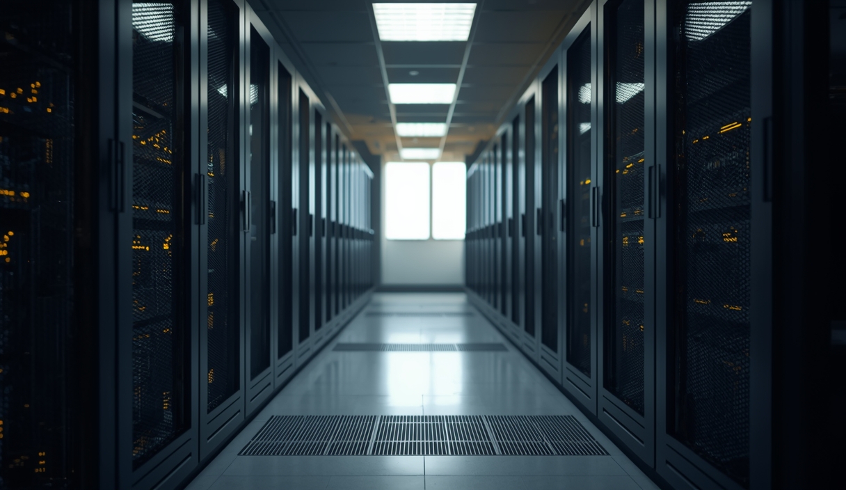 Gambar buatan AI, bukan foto asli: server room computer hardware, ilustrasi untuk berita: Agen AI OpenAI Serbu Wikipedia Tanpa Izin hingga Ganggu Layanan.