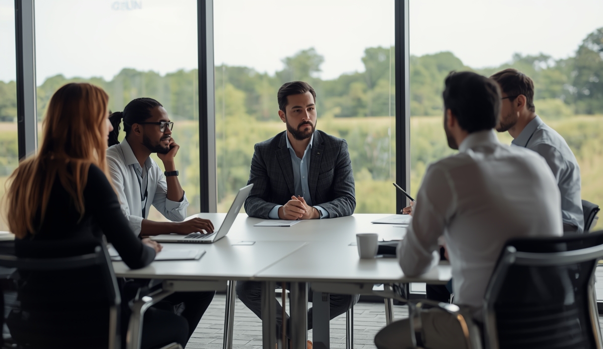 Gambar buatan AI, bukan foto asli: startup office meeting, ilustrasi untuk berita: Anthropic Beri Akses Claude Gratis dan Saldo 1.000 Dolar AS untuk Startup.