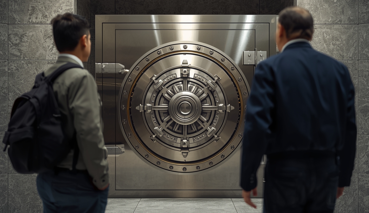 Gambar buatan AI, bukan foto asli: bank vault security door, ilustrasi untuk berita: Bank Raksasa AS Batasi Agen AI yang Masuk ke Rekening Nasabah.