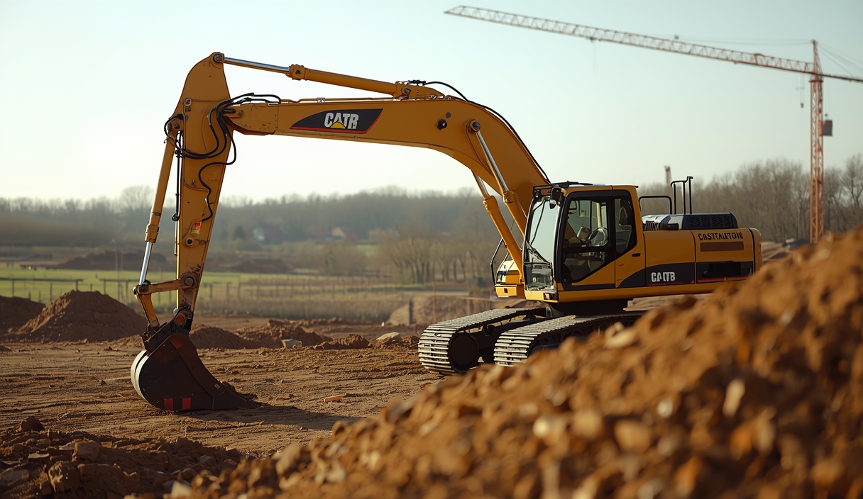 Gambar buatan AI, bukan foto asli: autonomous excavator construction site, ilustrasi untuk berita: Bedrock Robotics Raih Dana Rp9,5 Triliun untuk Otomasi Alat Berat Konstruksi.