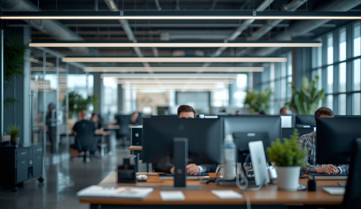 Gambar buatan AI, bukan foto asli: modern office digital workspace, ilustrasi untuk berita: Google Luncurkan Gemini Agent: Punya Email Sendiri dan Bekerja Layaknya Staf Kantor.