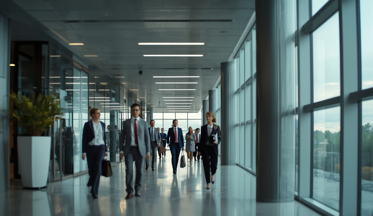 Gambar buatan AI, bukan foto asli: office workers corporate building, ilustrasi untuk berita: Investasi AI Membengkak, Microsoft Tawarkan PHK Sukarela ke 60.000 Staf.