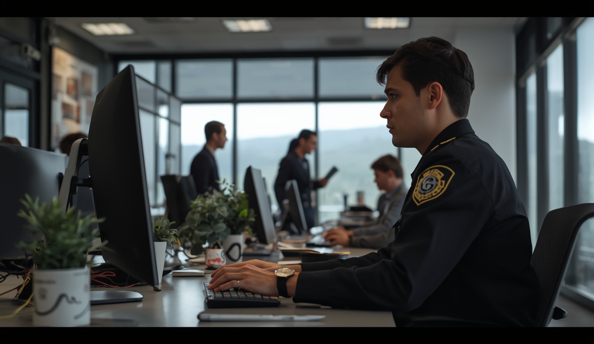 Gambar buatan AI, bukan foto asli: cyber security police office, ilustrasi untuk berita: Model AI Anthropic Kirim Laporan Pembunuhan Palsu ke Polisi Philadelphia.