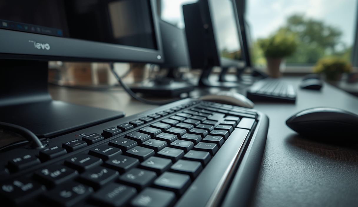 Gambar buatan AI, bukan foto asli: office computer screen keyboard, ilustrasi untuk berita: OpenAI Luncurkan GPT-6.1 Terra dengan Biaya Separuh Lebih Murah.