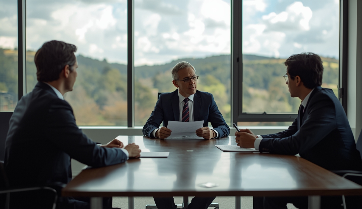 Gambar buatan AI, bukan foto asli: office investor contract meeting, ilustrasi untuk berita: Pelapor Theranos Peringatkan Bahaya Sulitnya Menguji Teknologi AI.